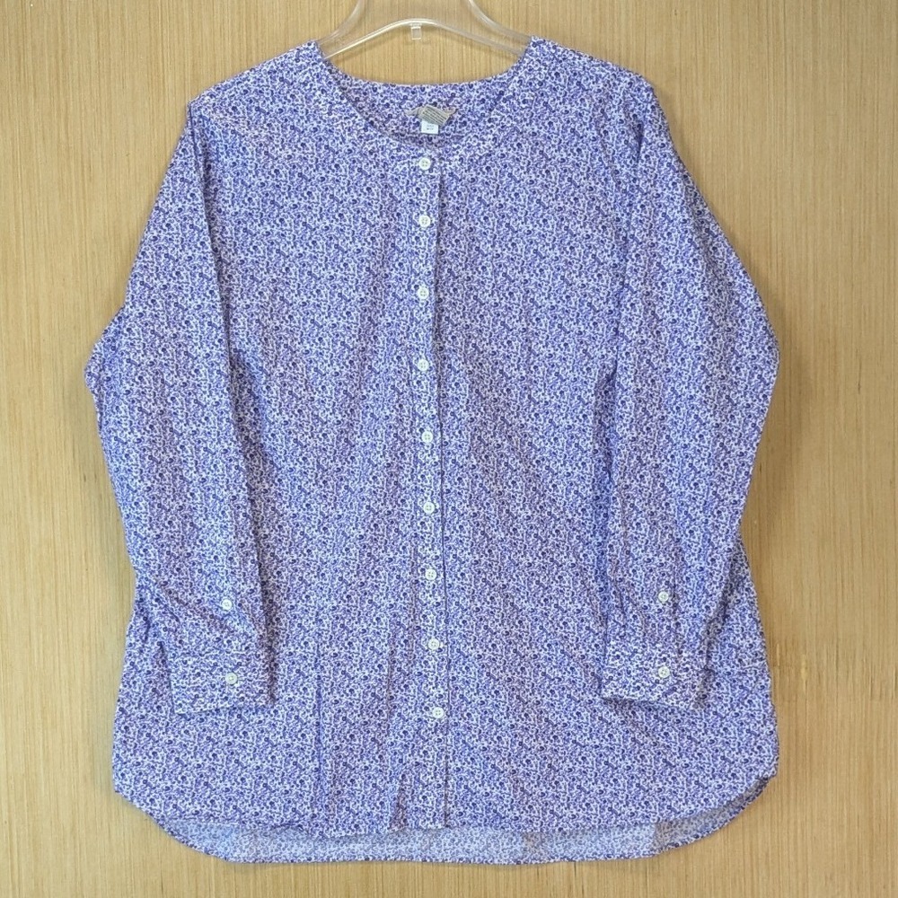 Duluth Trading Co Womens Floral Cotton Stretch Button Down Shirt Size 1X Purple